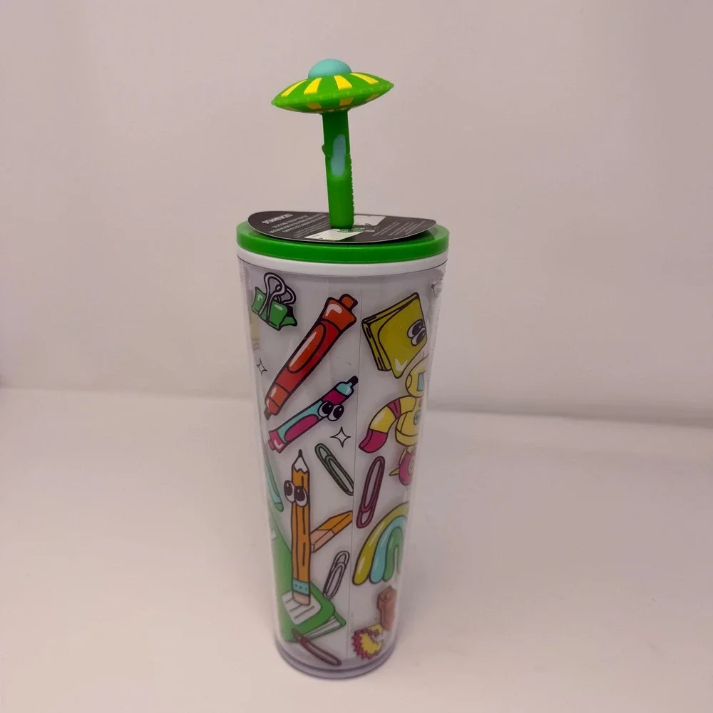 Starbucks Mexico 2024 Doodle Vibe Robot‎ Tumbler 24oz Venti UFO Straw Topper NWT